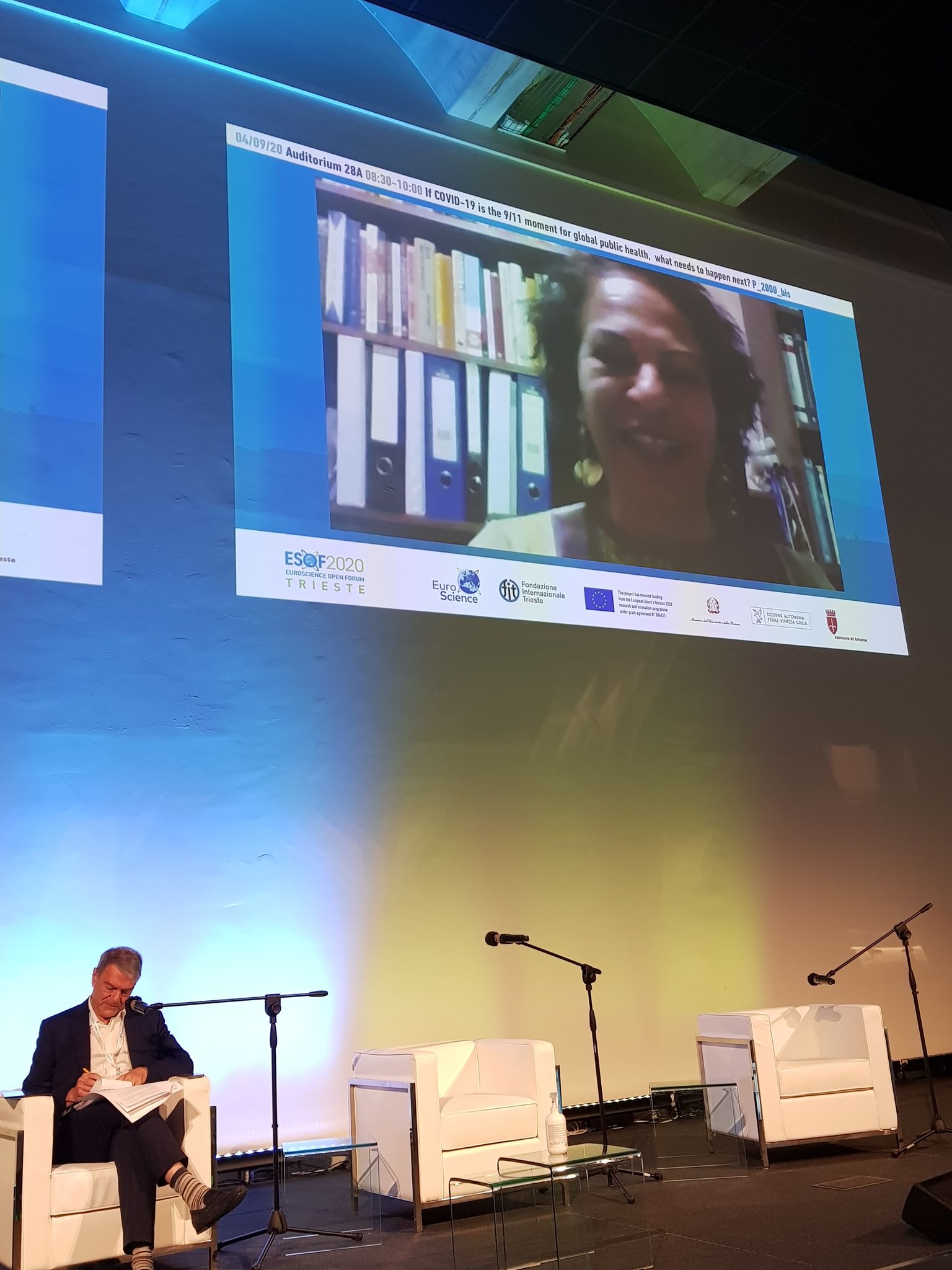 <strong>Clive Cookson,</strong> Science Editor, Financial Times & Executive Committee Member, ESOF 2020. </br>(ON SCREEN) <strong>Dr Lidia Brito,</strong> Head of UNESCO’s Latin America & Caribbean Regional Office & Former Mozambiquan Minister for Science.